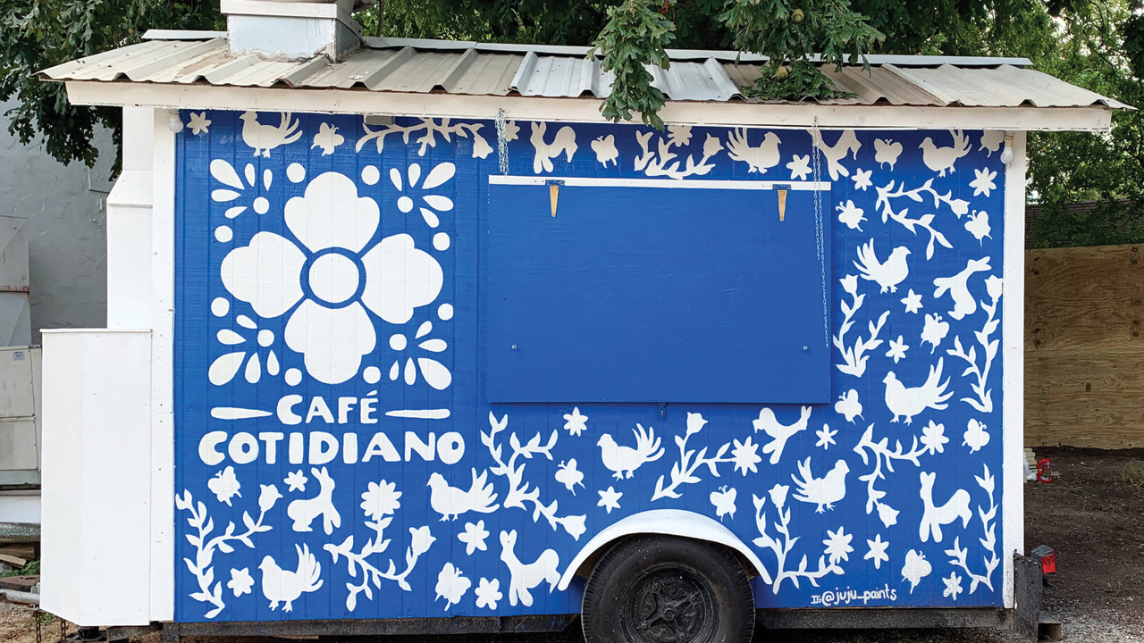 San Antonio Mennonite Church transformed the back of its parking lot into a community gathering space featuring a coffee trailer that serves drinks and baked goods while supporting the congregation’s refugee assistance ministries. — Katie Best/San Antonio Mennonite Church