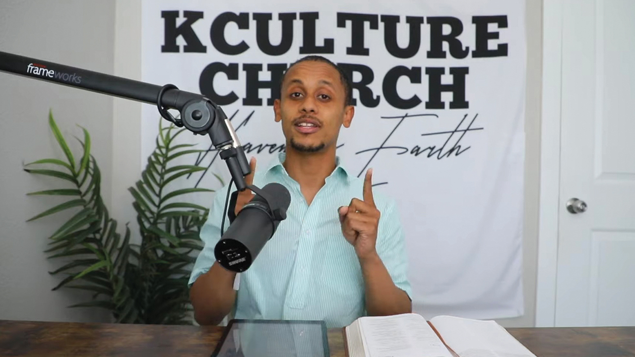 Pastor Moni Worku preaches during a KCulture Church worship service on YouTube. — KCulture Church