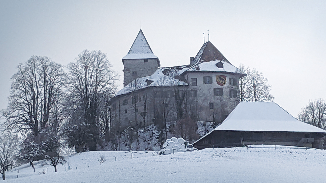 Trachselwald Castle in Switzerland on a cloudy day in December. — Heidi Huber