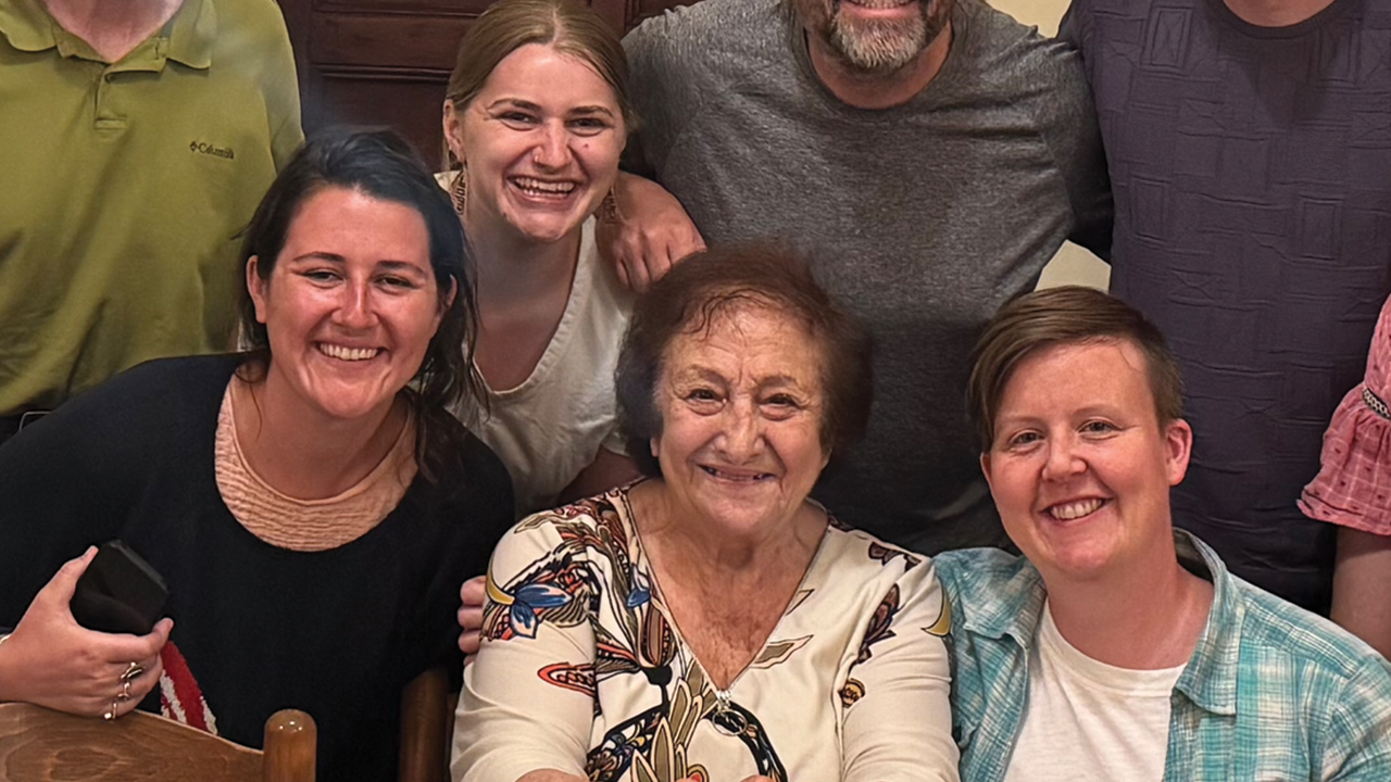 Violette Khoury meets with members of Mennonite Action’s Palestine solidarity delegation in June. — Mennonite Action