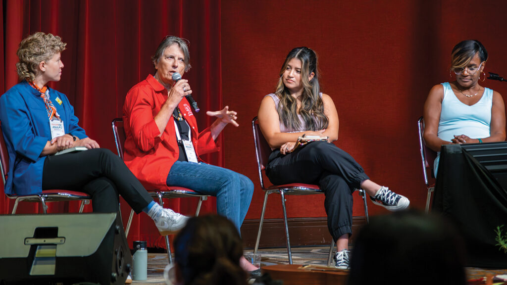 Women’s Summit panelists, from left, Laura Pauls-Thomas, Sarah Wenger Shenk, Daniela Lázaro-Manalo and Cyneatha Millsaps. — Mackenzie Miller for AW