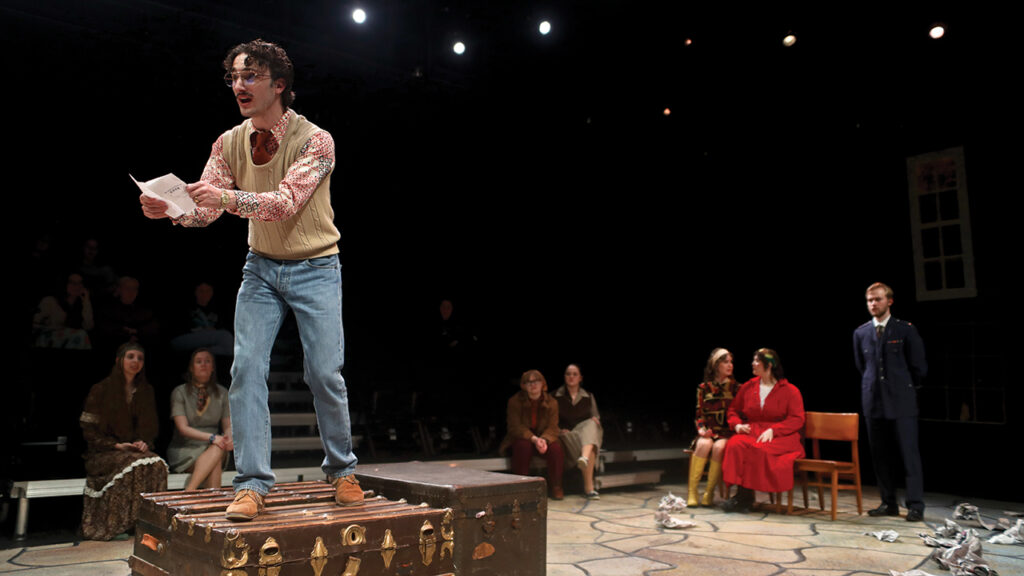 In the Northwestern College production of An Enemy of the People, Dr. Stockmann fights for the truth to be heard at a town meeting. — Josh Harrell