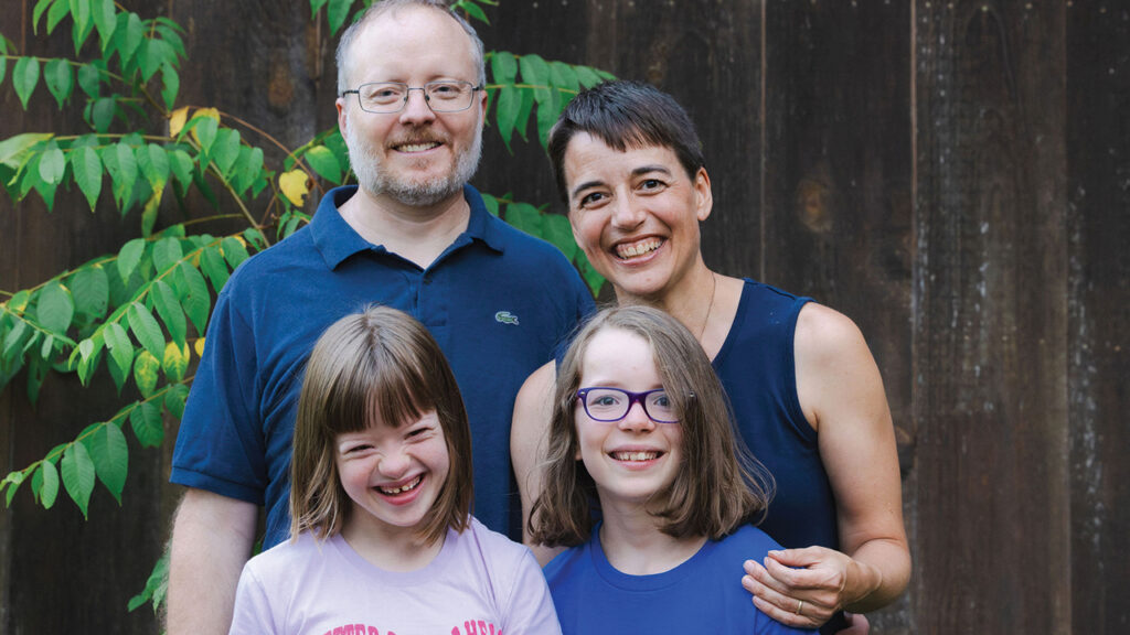Kirsten Eve Beachy with her family, husband Jason Alderfer and daughters Sallie, left, and Irene. — Tiffany Showalter Photography