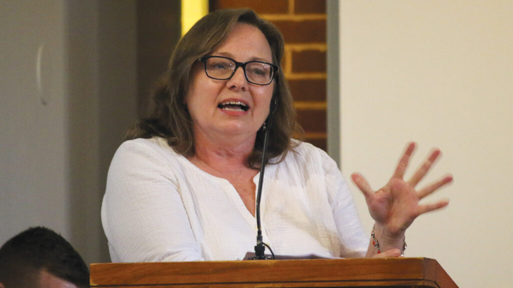 EMU professor of history emerita Kimberly Schmidt presents a monologue from the point of view of early Anabaptist Agnes Linck. — Anja Hanington