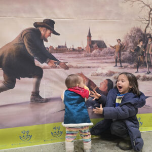 Siblings Soli Spicher-Lee, left, and Menno Spicher-Lee act out the story of Dirk Willems at an Anabaptism at 500 celebration in February in Chuncheon, South Korea. Their parents, Jae Young Lee and Karen Spicher, live and work at Peace Building Community, which is home to three organizations: Northeast Asia Regional Peacebuilding Institute, Korea Peacebuilding Institute and Korea Association for Restorative Justice. Karen Spicher is communications coordinator for NARPI. Jae Young Lee is executive director of NARPI, chair of KARJ and executive director of KOPI. — Bockki Kim