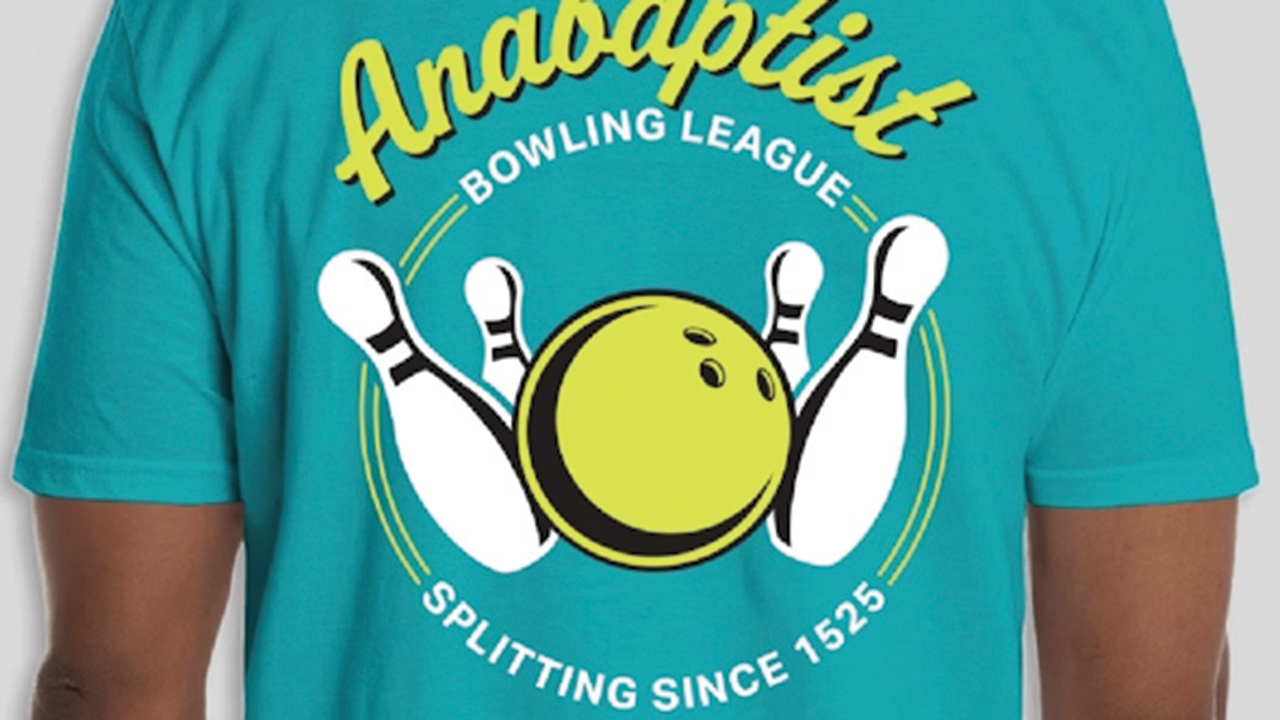 The splitting of Anabaptism is a serious topic, but perhaps a little fun is al­lowed. MennoMedia sells this T-shirt. — MennoMedia