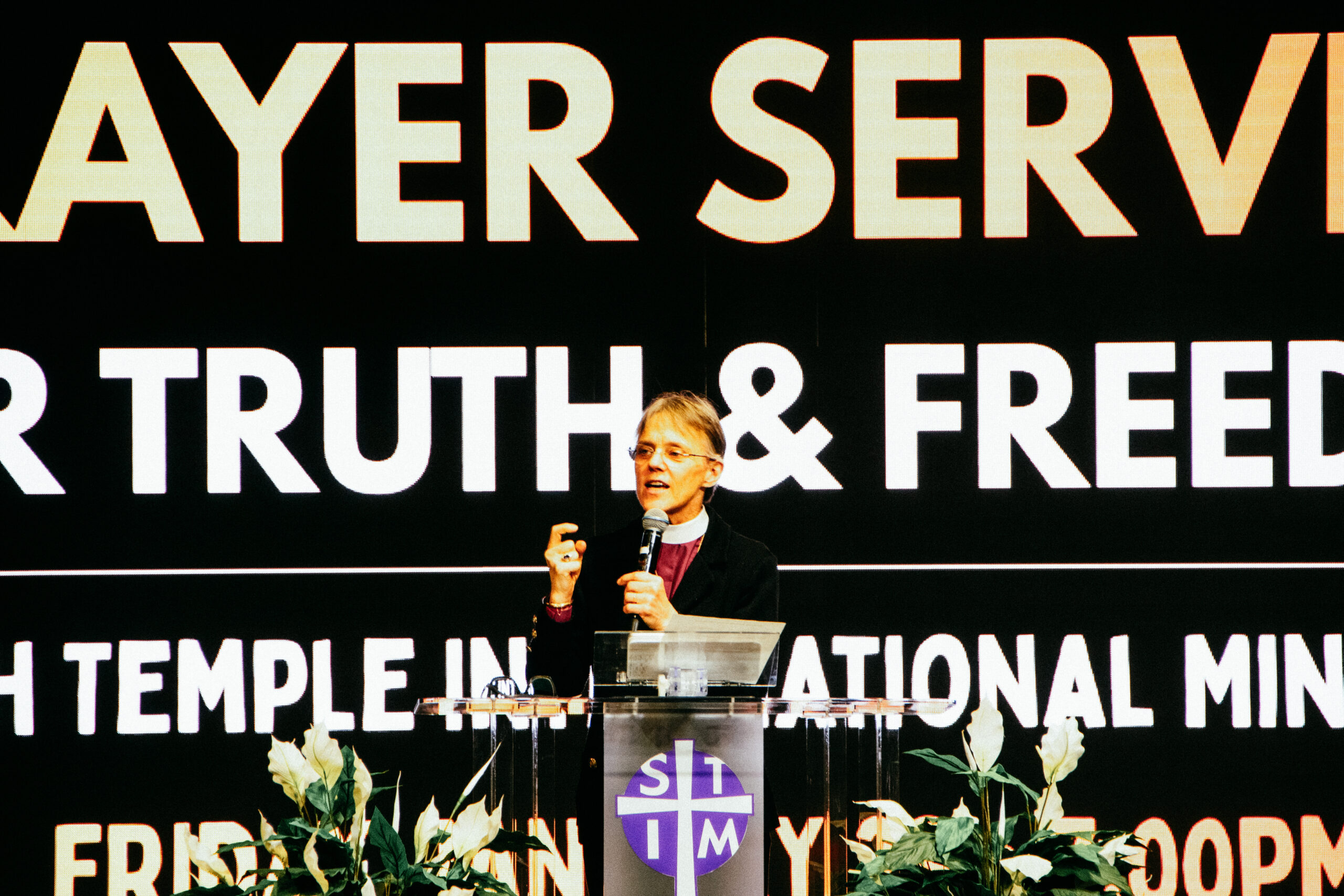 Bishop Marianne Budde speaks during a service, “Prayer for Truth and Freedom,” Jan. 23. — Juan Moya/AW