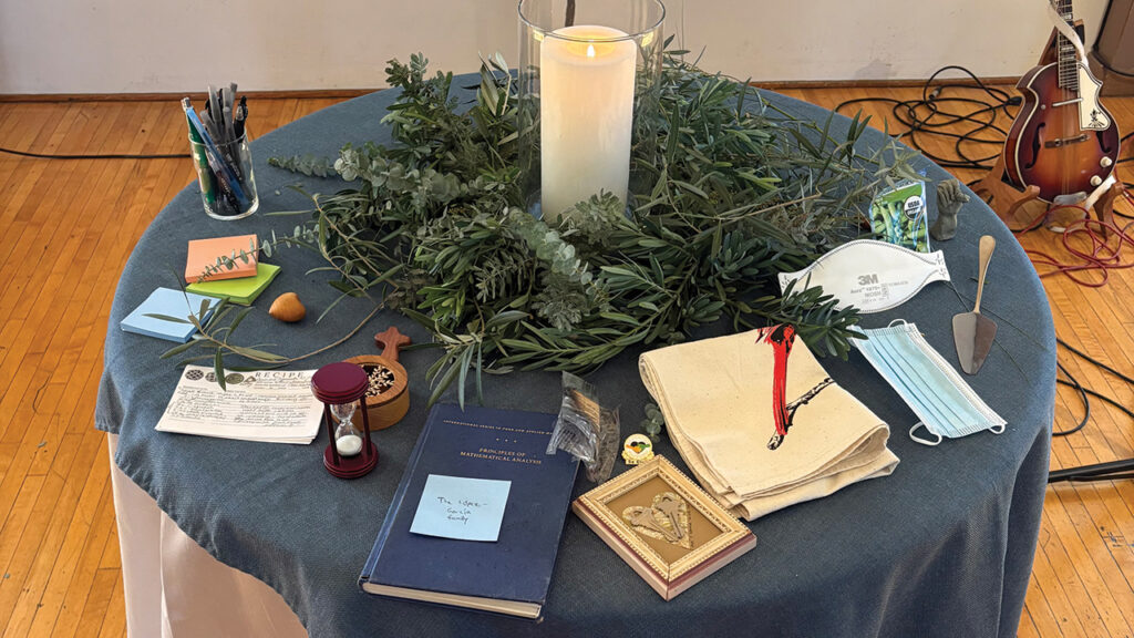 Members of Pasadena Mennonite Church brought items representing emotions and memories to a Jan. 11 service of lament and remembrance on the anniversary of the fire. — Sophie Barrett