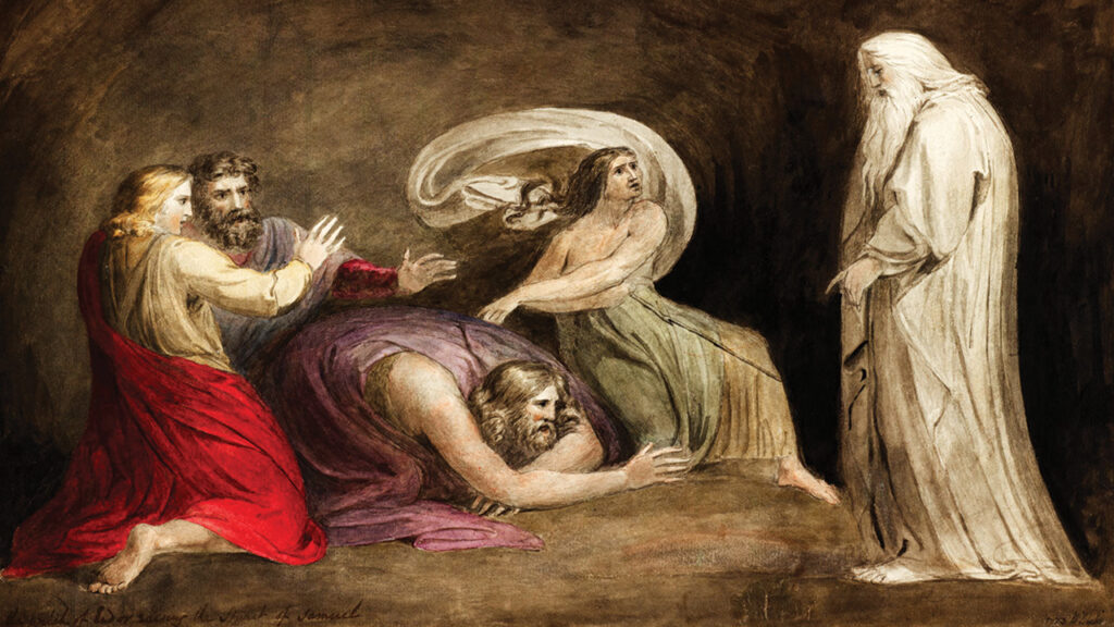 “The Witch of Endor Raising the Spirit of Samuel” by William Blake, 1783. — Public domain